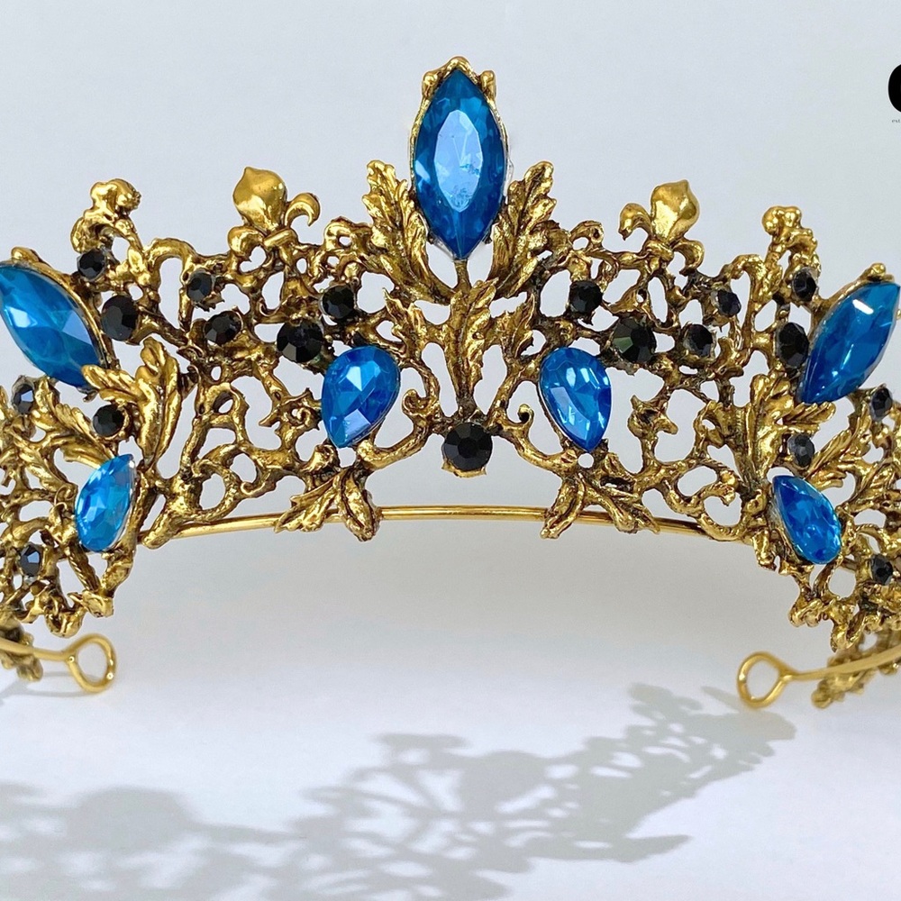Gold and Blue Jeweled Tiara